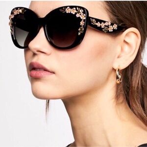 Anthropologie Tortoiseshell Sunglasses with Pink Floral & Gold Leaf Accents
